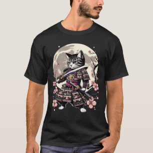 Japanese Samurai Cat Kawaii Ninja Cat Cherry T-Shirt