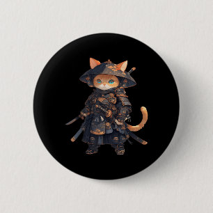 Japanese Samurai Cat Kawaii Ninja Cat Neko 6 Cm Round Badge