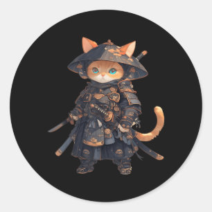 Japanese Samurai Cat Kawaii Ninja Cat Neko Classic Round Sticker