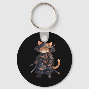 Japanese Samurai Cat Kawaii Ninja Cat Neko Key Ring