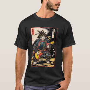 Japanese Samurai Cat Playing Electric Guitar Ukiyo T-Shirt