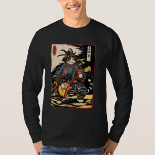 Japanese Samurai Cat Playing Electric Guitar Ukiyo T-Shirt