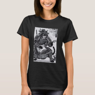 Japanese Samurai Cat Playing Electric Guitar Ukiyo T-Shirt