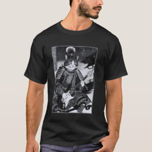 Japanese Samurai Cat Playing Electric Guitar Ukiyo T-Shirt