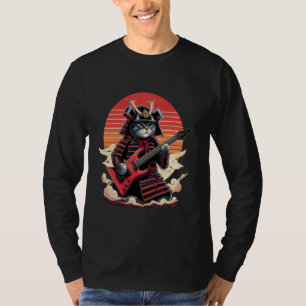 Japanese Samurai Cat Playing The Electric Guitar. T-Shirt