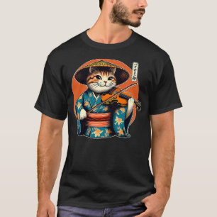 Japanese Samurai Cat Playing The Violin (2) T-Shirt