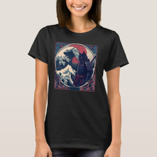 Japanese Samurai Cat Retro Vintage Wave of Kanagaw T-Shirt