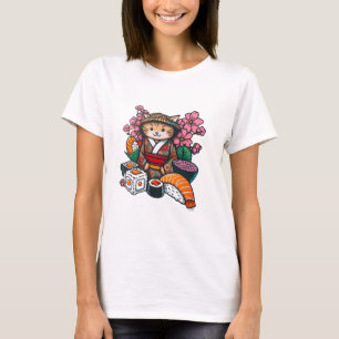 Japanese Samurai Cat Sushi T-Shirt