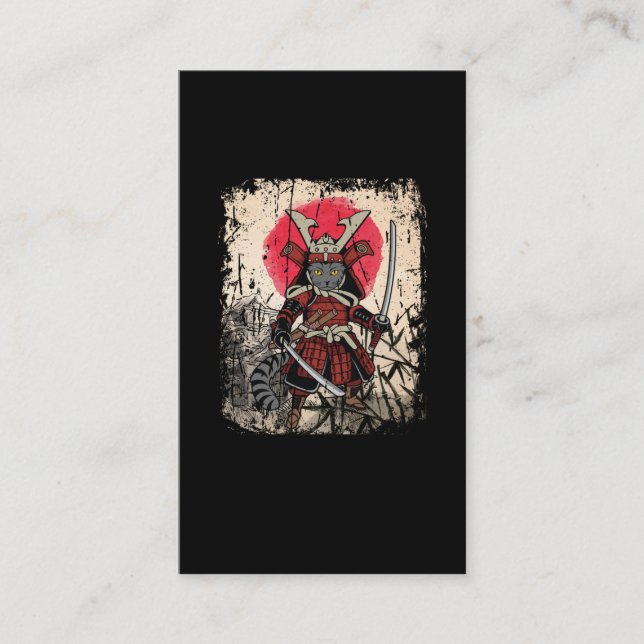 Japanese Samurai Cat Sword Fighter Business Card (Front)