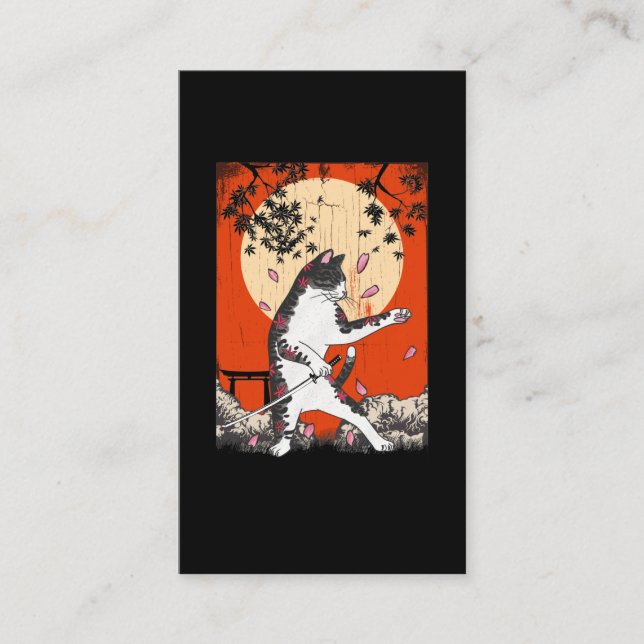 Japanese Samurai Cat Swordsman Kitten Business Card (Front)