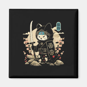 Japanese Samurai Cat Tattoo Kawaii Ninja Cat _1  Magnet