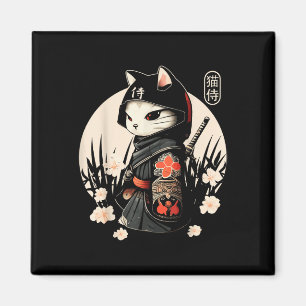 Japanese Samurai Cat Tattoo, Kawaii Ninja Cat _1 Magnet