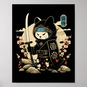 Japanese Samurai Cat Tattoo Kawaii Ninja Cat _1  Poster