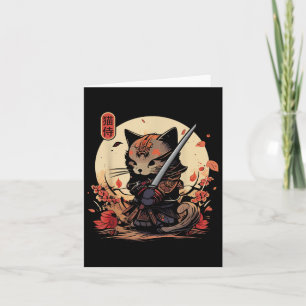 Japanese Samurai Cat Tattoo, Kawaii Ninja Cat _2  Card