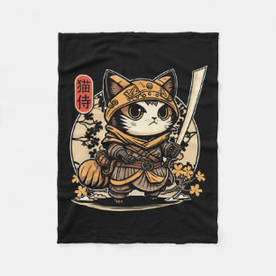 Japanese Samurai Cat Tattoo, Kawaii Ninja Cat _3 Fleece Blanket