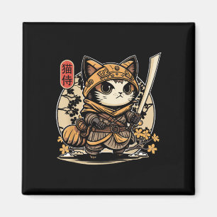 Japanese Samurai Cat Tattoo, Kawaii Ninja Cat _3  Magnet