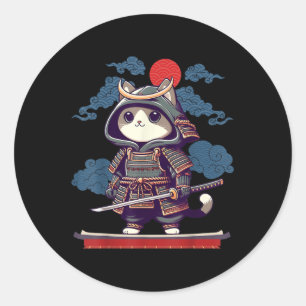 Japanese Samurai Cat Tattoo Kawaii Ninja Cat Anime Classic Round Sticker