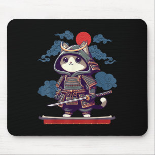 Japanese Samurai Cat Tattoo Kawaii Ninja Cat Anime Mouse Pad