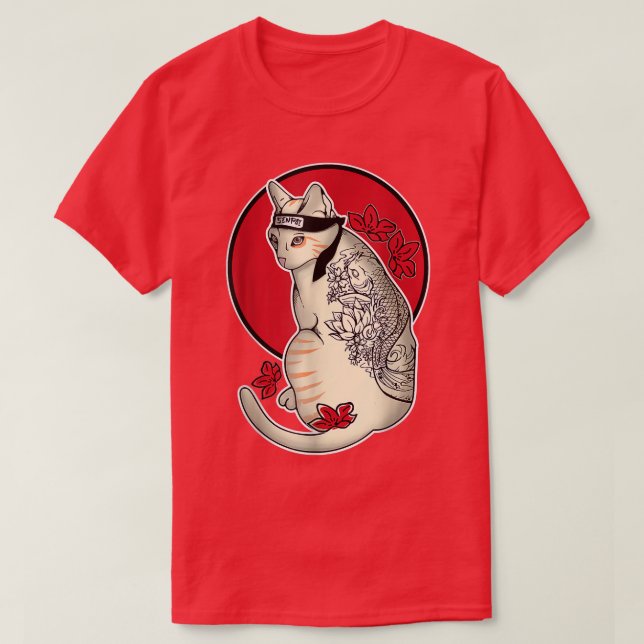 Japanese Samurai Cat Tattoo Ninja Cat Kawaii T-Shi T-Shirt (Design Front)