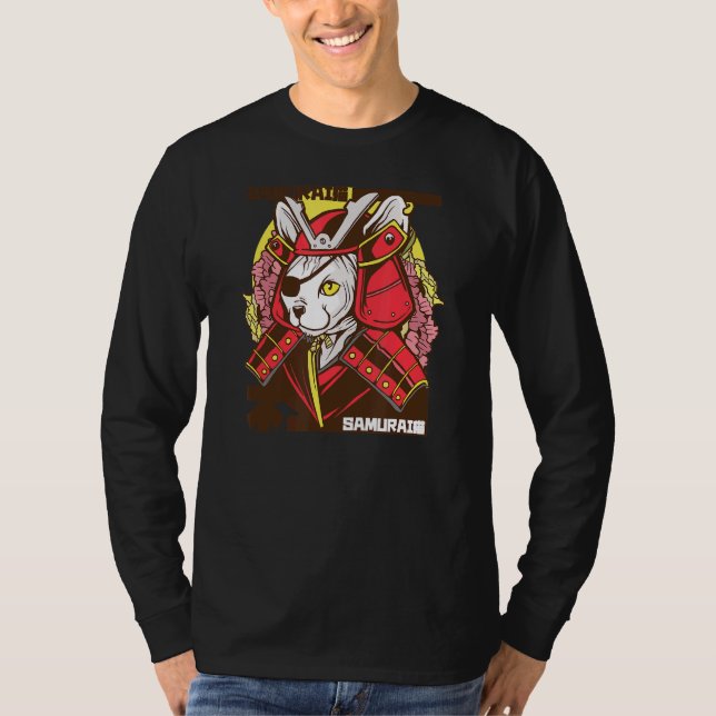 Japanese Samurai Cat Warrior Eye Patch In Traditio T-Shirt (Front)