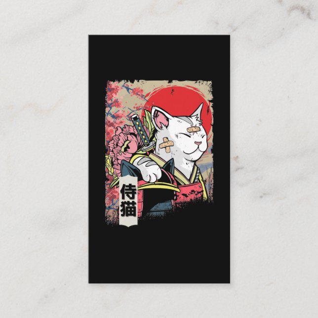 Japanese Samurai Cat Warrior Japan Ninja Kitten Business Card (Front)