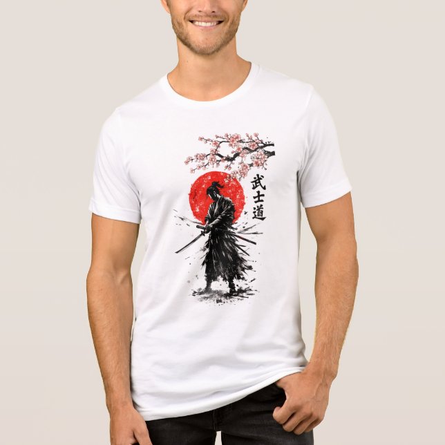 Japanese Samurai Cherry Blossom Sun Graphic Tee (Front)