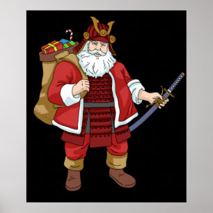Japanese Samurai Christmas Warrior Santa Claus Poster