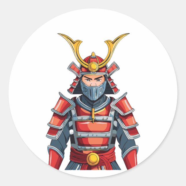 Japanese samurai classic round sticker (Front)