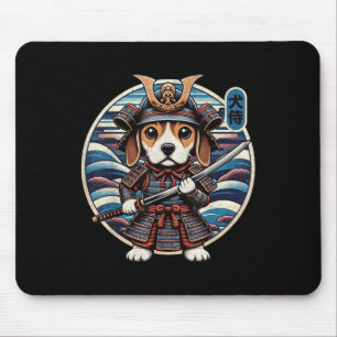 Japanese Samurai Dog Tattoo, Beagle Kawaii Ninja Mouse Pad