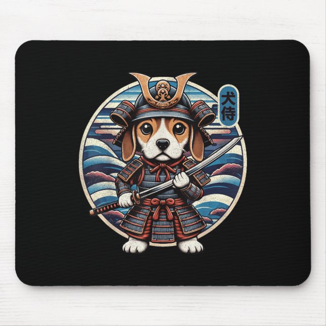 Japanese Samurai Dog Tattoo, Beagle Kawaii Ninja  Mouse Pad (Front)