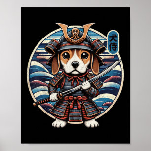 Japanese Samurai Dog Tattoo, Beagle Kawaii Ninja  Poster