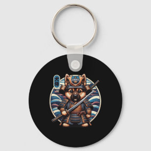 Japanese Samurai Dog Tattoo, German Shepherd Kawai Key Ring