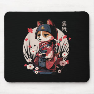 Japanese Samurai Dog Tattoo Kawaii Ninja Dog Mouse Pad
