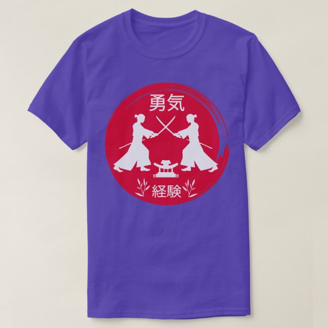 Japanese samurai fighting in a red circle Japanese T-Shirt (Design Front)