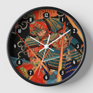 Japanese Samurai fighting monster Clock
