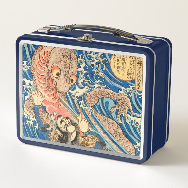 JAPANESE SAMURAI FIGHTING MONSTER METAL LUNCH BOX (Front)