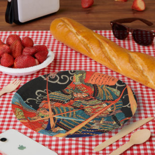 Japanese Samurai fighting monster Paper Plate