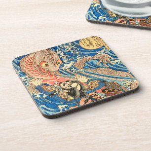 Japanese Samurai fighting salamander Coaster
