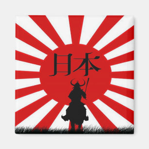 Japanese Samurai & Flag Patriotic Art Magnet