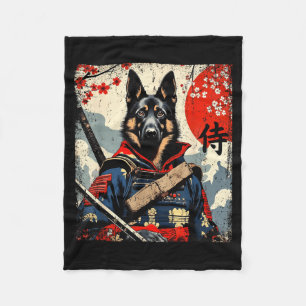 Japanese Samurai German Shepherd Kawaii Ukiyo-E Fleece Blanket