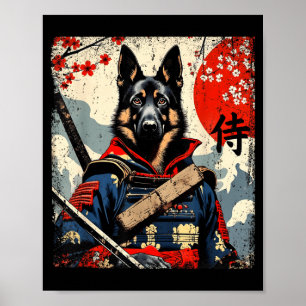 Japanese Samurai German Shepherd Kawaii Ukiyo-E Poster