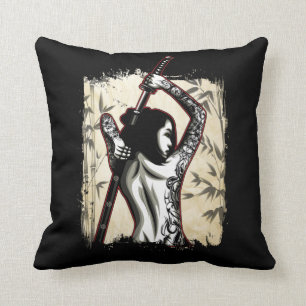 Japanese Samurai Girl Tattooed Female Warrior Cushion