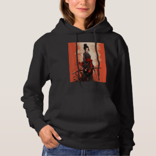 Japanese Samurai Girl Vintage Retro Sakura Cherry Hoodie