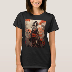 Japanese Samurai Girl Vintage Retro Sakura Cherry T-Shirt