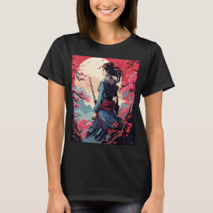 Japanese Samurai Girl Vintage Retro Sakura Cherry T-Shirt