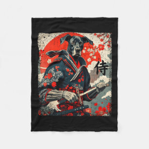 Japanese Samurai Great Dane Tattoo Kawaii Ukiyo-e Fleece Blanket