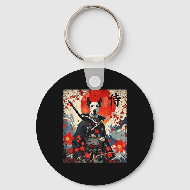 Japanese Samurai Great Dane Tattoo Kawaii Ukiyo-e  Key Ring (Front)