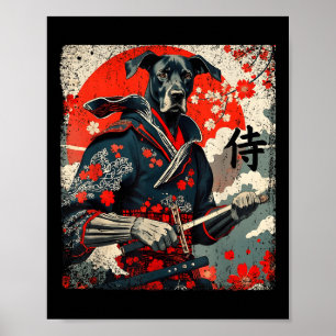 Japanese Samurai Great Dane Tattoo Kawaii Ukiyo-e  Poster