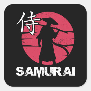 Japanese Samurai In Hat Bushido Rising Sun Vintage Square Sticker