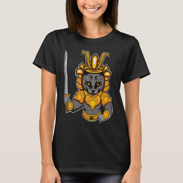 Japanese Samurai Katana Ninja Cat Sword Feline Oyo T-Shirt (Front)